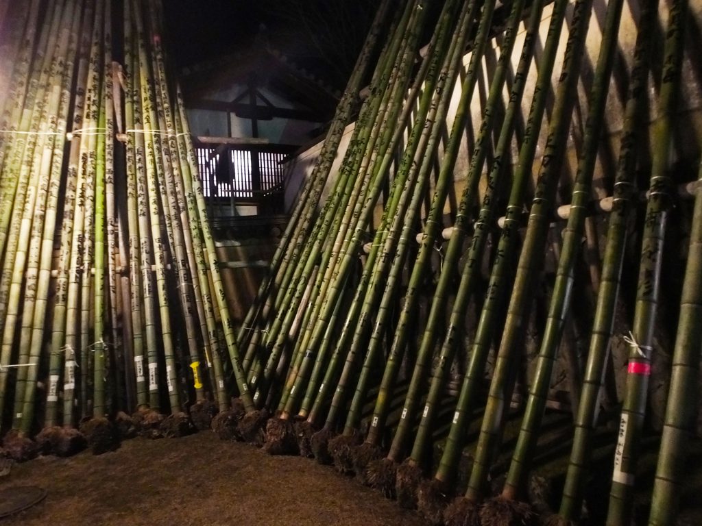 torches lined up in dim light